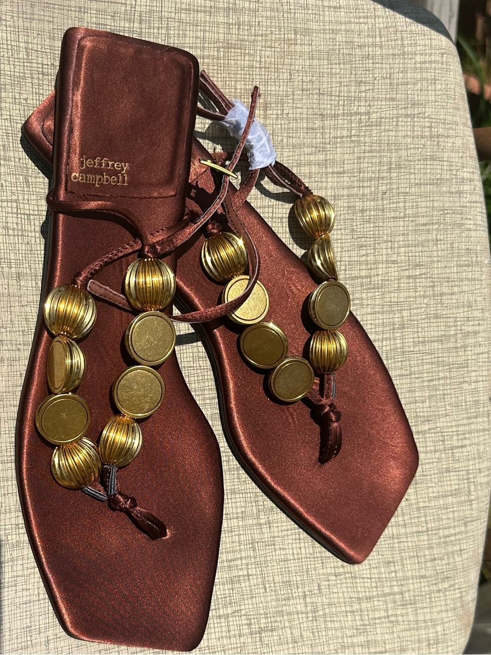 Jeffrey Campbell Yucatan Bead Sandals - Copper Satin / Gold size 11 NWOT - Picture 2 of 12
